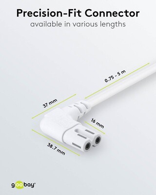 Kábel sieťový 230V, 2pin vidlica (CEE7/16) lomená - C7 (2pin) zahnutý, 5m, 0.75mm², 2.5A, biely
