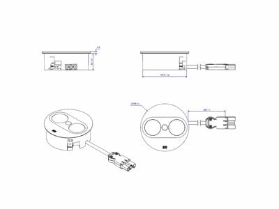 TWIST2 ROUND 1xUTE 230V, nabíjačka (USB A + USB C), 0.2m kábel 1.5mm², GST18, strieborný