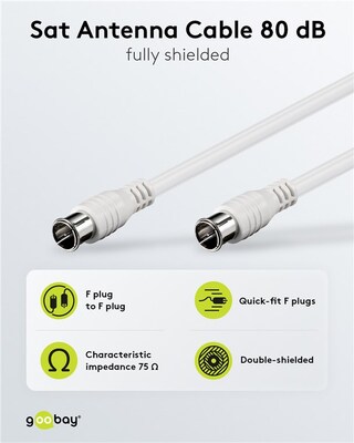 Kábel satelitný, koax F-konektor QUICK M/M 1.5m, 75 Ohm, 80dB, 2x tienený, CCS, biely