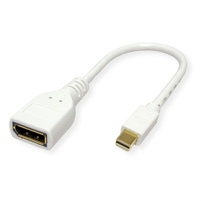 Adaptér mini DisplayPort - DisplayPort, M/F, v1.1, 4K@60Hz, 15cm, biely