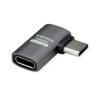 Adaptér USB 4 Gen 3x2, Typ C CM/CF, zahnutý 90° (do prava/ľava), 40Gbps, PD 240W, sivý/čierny