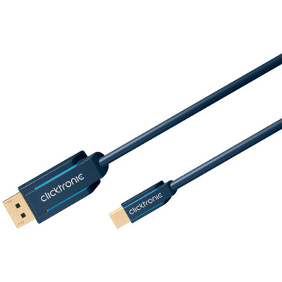 Kábel DisplayPort mini/DP M/M 5m, 2K@60Hz, DP v1.1, 10.8Gbit/s, modrý, pozl. konektor, ClickTronic