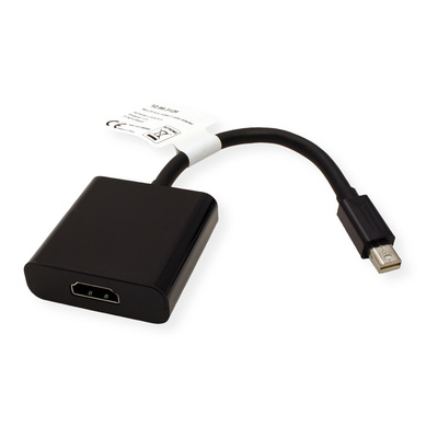 Adaptér mini DisplayPort/HDMI M/F, 2K@60Hz (DP 1.2, HDMI 1.4), 15cm, čierny