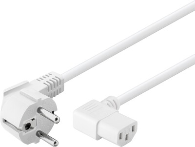 Kábel sieťový 230V, vidlica (CEE7/7) lomená - C13 zahnutý (doprava), 5m, 1.00mm², 10A, biely