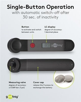 Digitálny merač tlaku pneumatík, Baterka CR2032 lítiová v balení, čierny