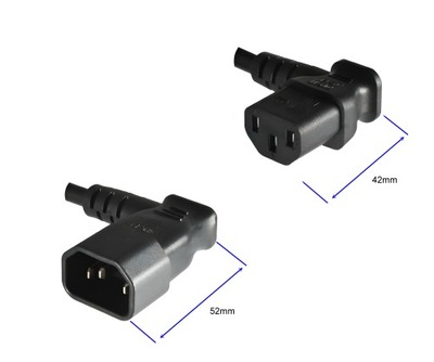 Kábel sieťový 230V predlžovací, C13 zahnutý (doľava) - C14 zahnutý, 0.4m, 0.75mm², 10A, čierny