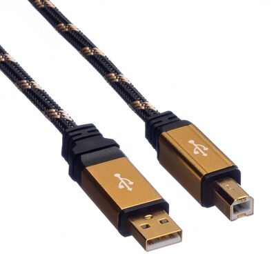 Kábel USB 2.0 A-B M/M 1.8m, High Speed, čierny/zlatý, Gold, pozl. konektor