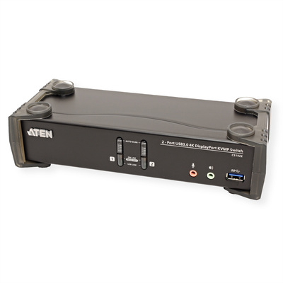 KVM switch/prepínač 2PC, DisplayPort 1.2 (4K@60Hz), USB 3.1 Gen 1, USB hub, Audio, čierny