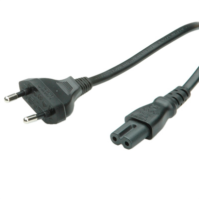 Kábel sieťový 230V, 2pin vidlica (CEE7/16) priama - C7 (2pin), 3m, 0.75mm², 2.5A, čierny