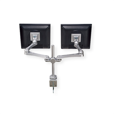 Držiak pre 2x monitor na stôl, úchyt o dosku, max 8kg, ramneno 620mm, VESA 75/100, strieborný