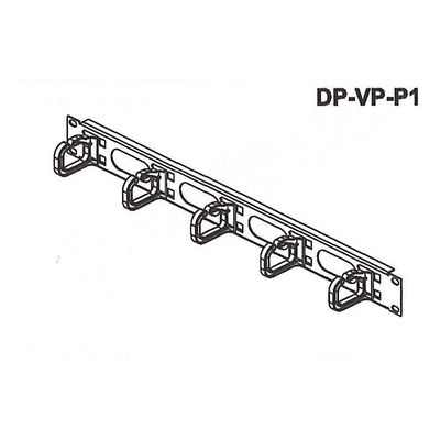 19" Panel vyväzovací, organizér, 5x oko (Typ C) 50mm, 1U, oceľ/plast, čierny