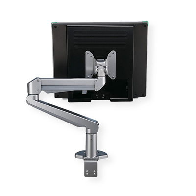 Držiak pre monitor na stôl, úchyt o dosku, pneumatický, max 8kg, rameno 486mm VESA 75/100 strieborný