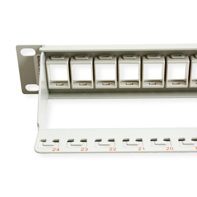 19" Patch panel 24port Keystone, netienený, 1U, sivý