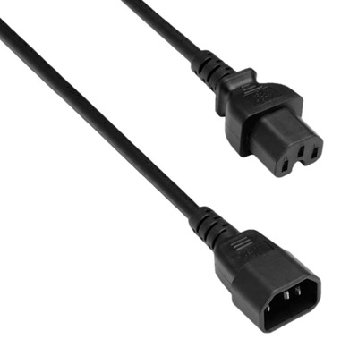 Kábel sieťový 230V predlžovací, C14 - C15, 1m, 0.75mm², 10A, čierny