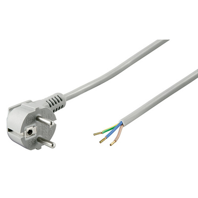 Kábel sieťový 230V, vidlica (CEE7/7) lomená - dutinky, 1.5m, 0.75mm², 16A, surový, sivý