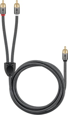 Kábel Cinch audio Y M/2xM subwoofer 5m, pozl. konektor, čierny/sivý