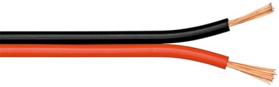 Reproduktorový kábel audio 2x1.5mm², 10m, meď, OFC (99,9% oxygen-free copper), červeno/čierny