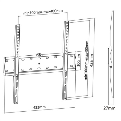 Držiak pre TV 32-55" na stenu, max 40kg, profil 27mm, VESA do 400x400, čierny