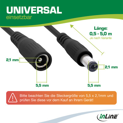 Kábel predlžovací DC 5.5mm / 2.1mm, AWG24, 1m, čierny