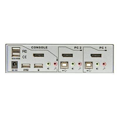 KVM switch/prepínač 2PC, DisplayPort 1.2 (4K@60Hz), USB 2.0, USB hub, Audio, sivý