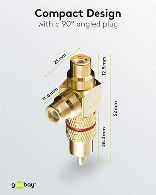 Adaptér Cinch M/2xF červený, RCA splitter, Gold celokovový