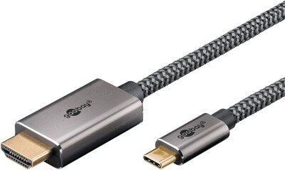 Kábel USB 3.1 Typ C na HDMI M/M 3m, gen.2, 4K@60Hz, čierny/sivý, oplet, pozl. konektor