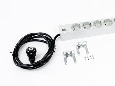 19" zásuv. lišta 9xSCHUKO, vidlica (CEE7/7), 16A, 3600W, 2m, sivá