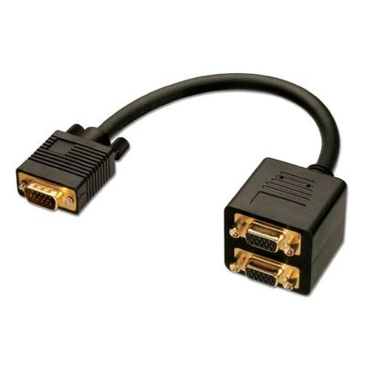 Káblová redukcia VGA na 2xVGA, M/F, 20cm, Y-kábel, pozl. konektor, čierna