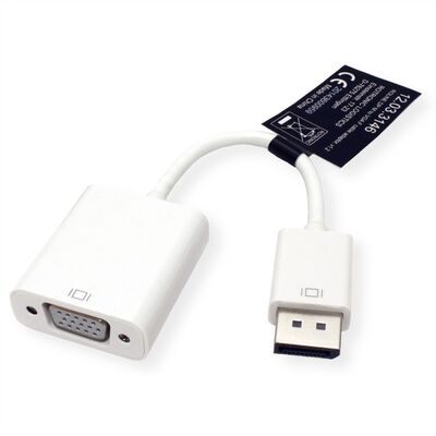 Adaptér DisplayPort na VGA M/F, 15cm biely, DP ver. 1.2, aktívny
