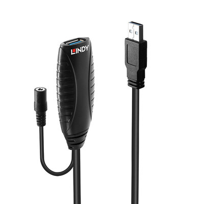 Kábel USB 3.2 Gen 1, A-A M/F 10m, 5Gbps, predlžovací, čierny, aktívny