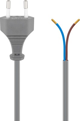 Kábel sieťový 230V, 2pin vidlica (CEE7/16) priama - dutinky, 1.5m, 0.75mm², 2.5A, surový, sivý