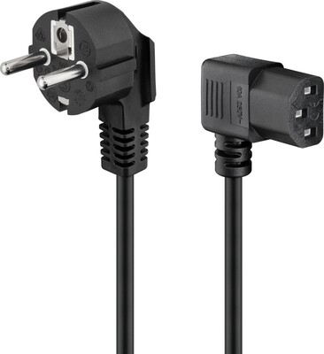 Kábel sieťový 230V, vidlica (CEE7/7) lomená - C13 zahnutý (doľava), 3m, 1.00mm², 10A, čierny