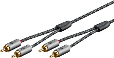 Kábel Cinch 2x audio M/M 5m, čierny/sivý, pozl. konektor