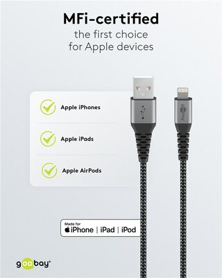 Kábel USB "Lightning" pre Apple, 1m, High Speed, čierny/sivý