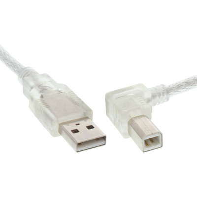 Kábel USB 2.0 A-B M/M 0.3m, High Speed, transparentný, uhľový 90° do prava