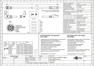 S/FTP (PiMF) Patchkábel LSOH 1m cat.6, čierny, Cu, zahnutý (1x90°)