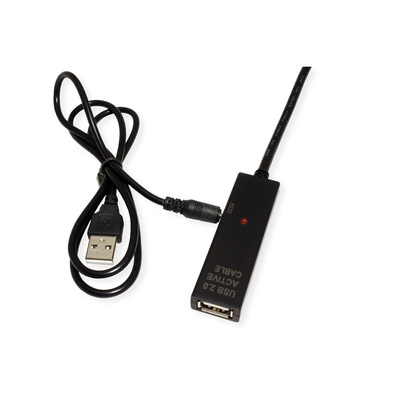 Kábel USB 2.0 CM/AF 10m, High Speed, predlžovací, čierny, aktívny