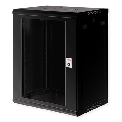 19" Rack na stenu 18U, čierny, 912x600x450mm (HxWxD), odnímateľné bočnice