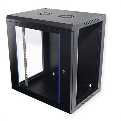 19" Rack na stenu 12U, čierny, 645x600x450mm (HxWxD), odnímateľné bočnice