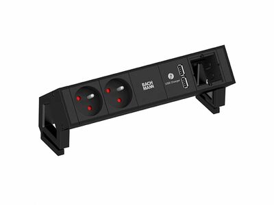 DESK2 2xUTE 230V, 1x Custom, nabíjačka (2xUSB A), 0.2m kábel 1.5mm², GST18, čierny