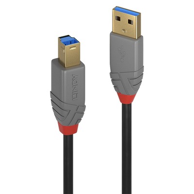 Kábel USB 3.2 Gen 1, A-B M/M 1m, 5Gbps, čierny, Anthra Line, pozl. konektor