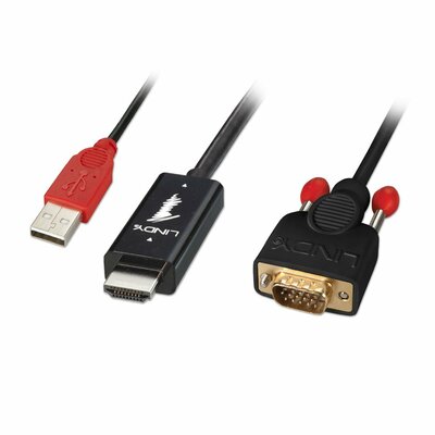 Kábel HDMI na VGA M/M + USB  napájanie, 1m, jednosmerný, aktívny, G pozl. kon.
