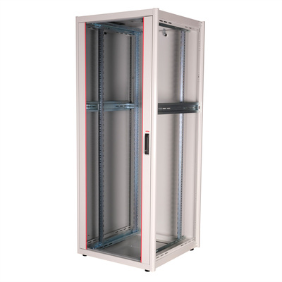 19" Rack na podlahu 42U, 2010x800x800mm (HxWxD), BASIC, sklenené dvere, sivý