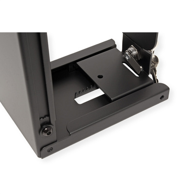Držiak PC pod dosku stola, max 10kg, šírka do 125mm, výška do 358mm, otočný, uzamykatelný, čierny