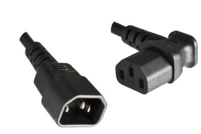 Kábel sieťový 230V predlžovací, C13 zahnutý (doprava) - C14, 1.8m, 1.00mm², 10A, čierny