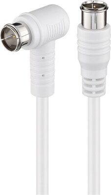 Kábel satelitný, koax F-konektor QUICK M/M 5m, 75 Ohm, 80dB, 2x tienený, CCS, biely, 1x90°
