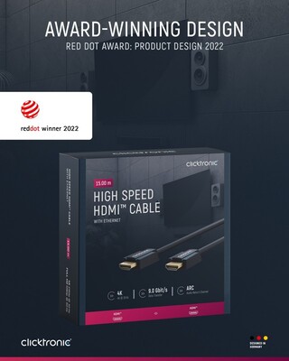 Kábel HDMI M/M 15m, High Speed+Eth, 4K@60Hz, HDMI 2.0, 18G, pozl. konektor, modrý, C