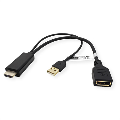 Konvertor HDMI na DisplayPort M/F, 4K@60Hz, UHD, USB napájanie, 30cm, čierny, Aktívny