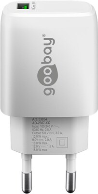 Nabíjačka USB 230V 1 port, 1xUSB A QC 3.0, 18W, biela