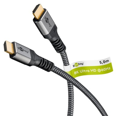 Kábel HDMI M/M 5m, Ultra High Speed+Eth, 8K@60Hz, HDMI 2.1, 48G, G pozl. konektor, čierny/sivý